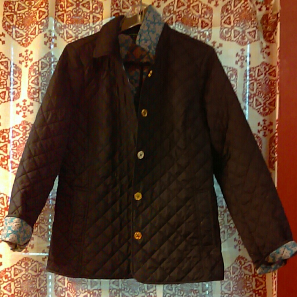 Medium quilted black coat w teal inlay